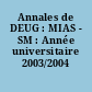 Annales de DEUG : MIAS - SM : Année universitaire 2003/2004