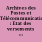 Archives des Postes et Télécommunications : Etat des versements effectués aux Archives nationales de 1978 à 1989