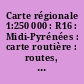 Carte régionale 1:250 000 : R16 : Midi-Pyrénées : carte routière : routes, autoroutes, radars fixes, plan des préfectures de région, index des noms au verso
