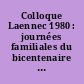Colloque Laennec 1980 : journées familiales du bicentenaire de la naissance du docteur René-Théophile-H- Laennec : Quimper 6 et 7 septembre 1980