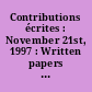 Contributions écrites : November 21st, 1997 : Written papers : = November 21st, 1997 : Ponencias por escrito : = November 21st, 1997
