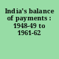 India's balance of payments : 1948-49 to 1961-62