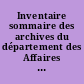 Inventaire sommaire des archives du département des Affaires étrangères : Mémoires et documents