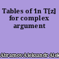 Tables of 1n T[z] for complex argument