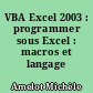 VBA Excel 2003 : programmer sous Excel : macros et langage VBA