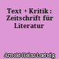 Text + Kritik : Zeitschrift für Literatur