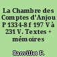 La Chambre des Comptes d'Anjou P 1334-8 f 197 V à 231 V. Textes + mémoires