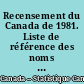 Recensement du Canada de 1981. Liste de référence des noms de localité Québec et Ontario = 1981 Census of Canada. Place name reference list. Quebec and Ontario