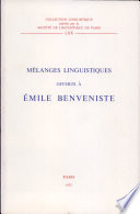 Mélanges linguistiques offerts à Émile Benveniste