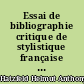 Essai de bibliographie critique de stylistique française et romane, 1955-1960