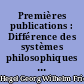 Premières publications : Différence des systèmes philosophiques de Fichte et de Schelling : Foi et savoir