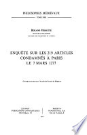 Enquête sur les 219 articles condamnés à Paris le 7 mars 1277