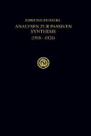 Analysen zur passiven Synthesis : aus Vorlesungs- und Forschungsmanuskripten 1918-1926