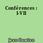 Conférences : I-VII