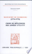 Manuscrit de Duisbourg, 1774-1775 : Choix de réflexions des années 1772-1777