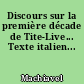 Discours sur la première décade de Tite-Live... Texte italien...