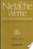 Nietzsche Werke : Kritische Gesamtausgabe : 3,3 : Nachgelassene Fragmente : Herbst 1869 bis Herbst 1872