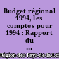 Budget régional 1994, les comptes pour 1994 : Rapport du Président du Conseil Régional