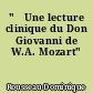 "�Une lecture clinique du Don Giovanni de W.A. Mozart"