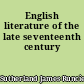 English literature of the late seventeenth century