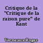 Critique de la "Critique de la raison pure" de Kant