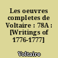 Les oeuvres completes de Voltaire : 78A : [Writings of 1776-1777]