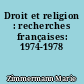 Droit et religion : recherches françaises: 1974-1978