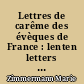 Lettres de carême des évèques de France : lenten letters of the french bishops : répertoire 1861-1959